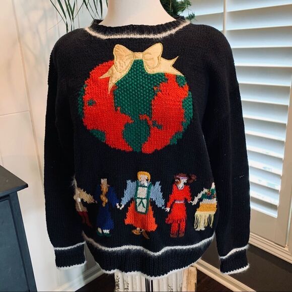 Vintage Sweater by Marisa Christina hand knitted Holiday Sweater size L - Picture 1 of 8